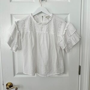 Ella Moss White Eyelet Ruffle Sleeve Blouse Size S